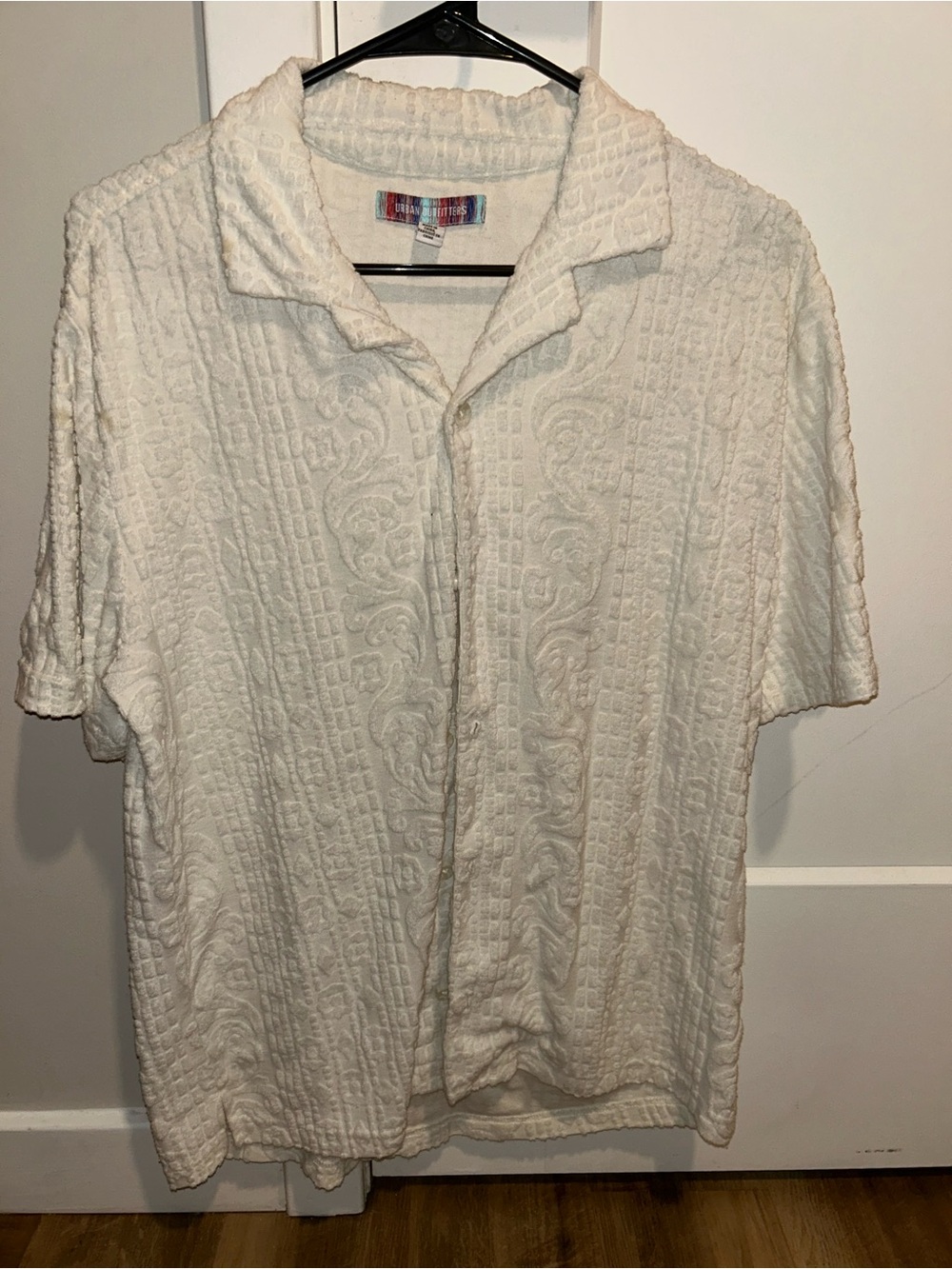 Urban Outfitters Cream Textured Short Sleeve Shirt